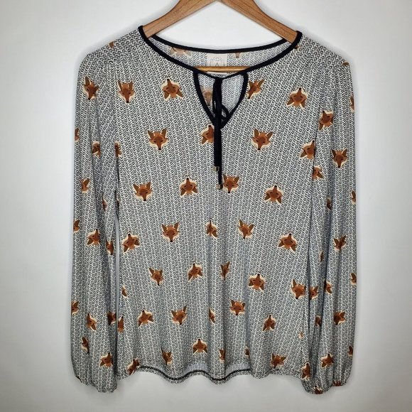 A Collection Lojas Renner Womens Fox Print Novelty Blouse Size P (US S) Keyhole - Picture 2 of 12